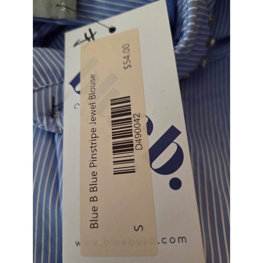 Western Women's blouse Sz Small BLUE B l/s Jewels Blue Pinstripe Button up NWT - Picture 11 of 13